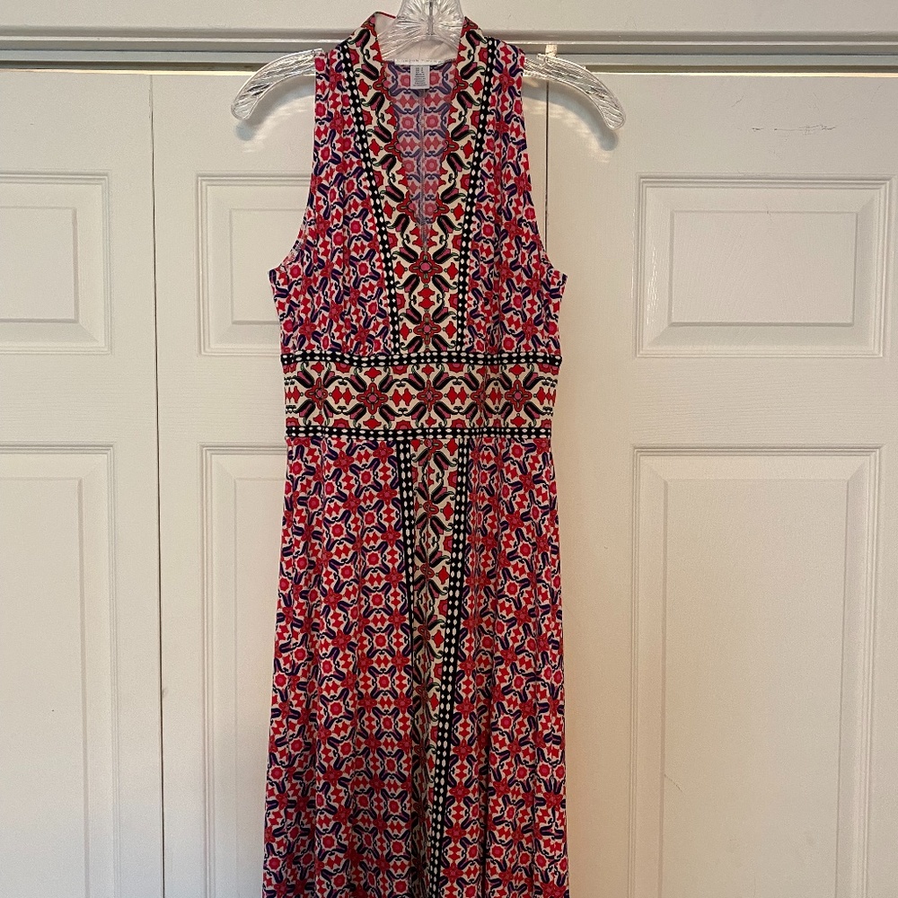 London Times Sleeveless Dress Size 4 Red Purple Black